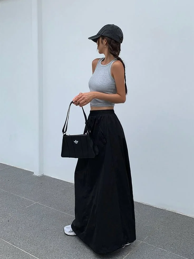 black maxi skirt outfit