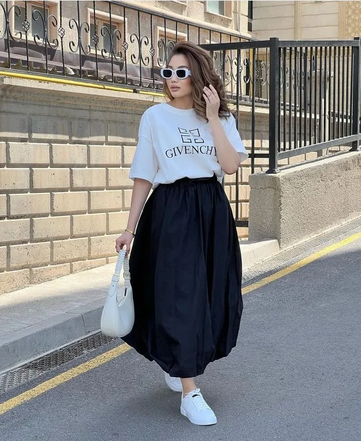 black maxi skirt outfit