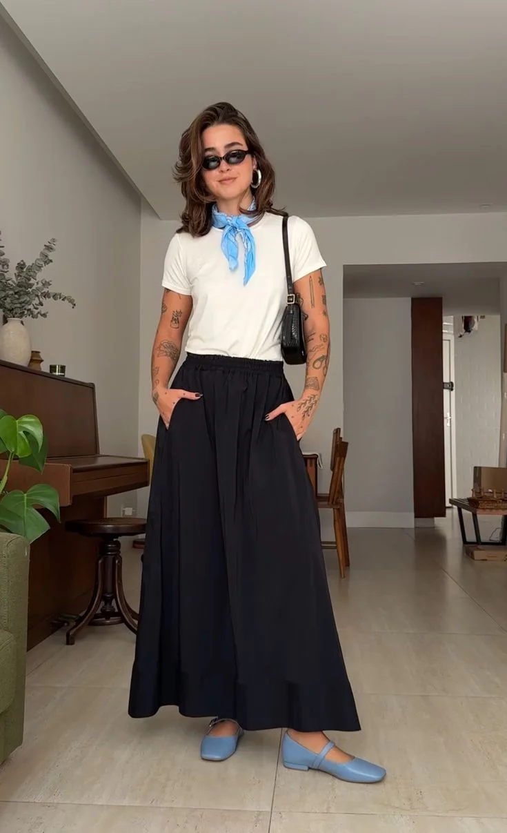 black maxi skirt outfit