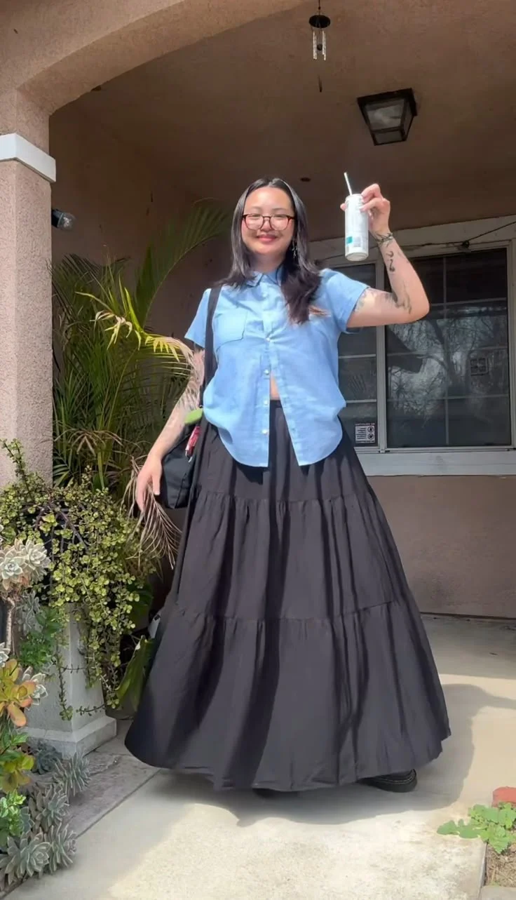 black maxi skirt outfit