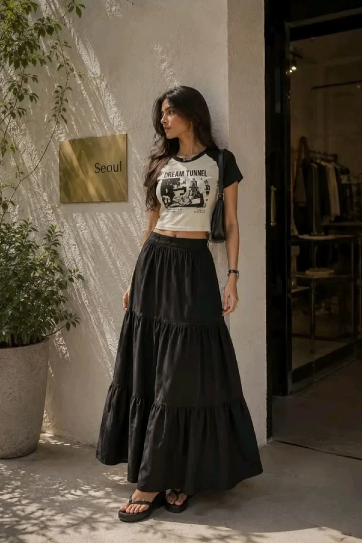 black maxi skirt outfit