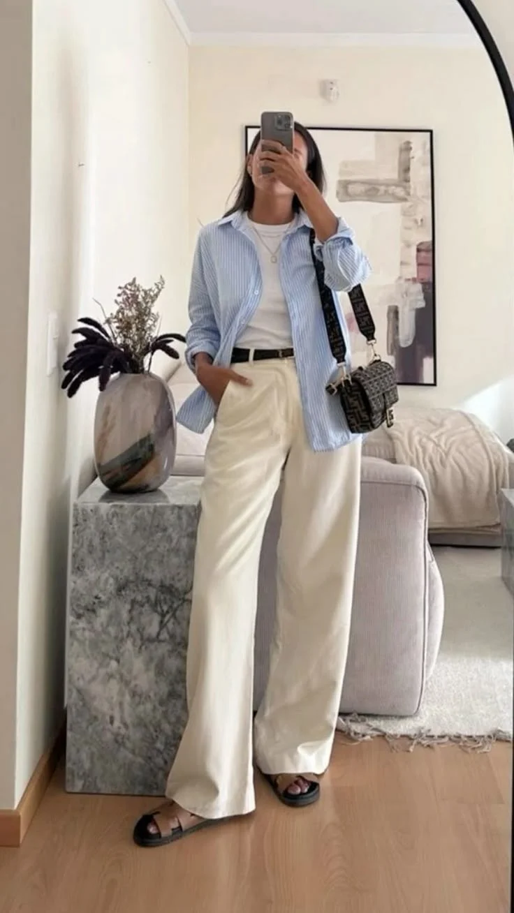 cream pants outfit