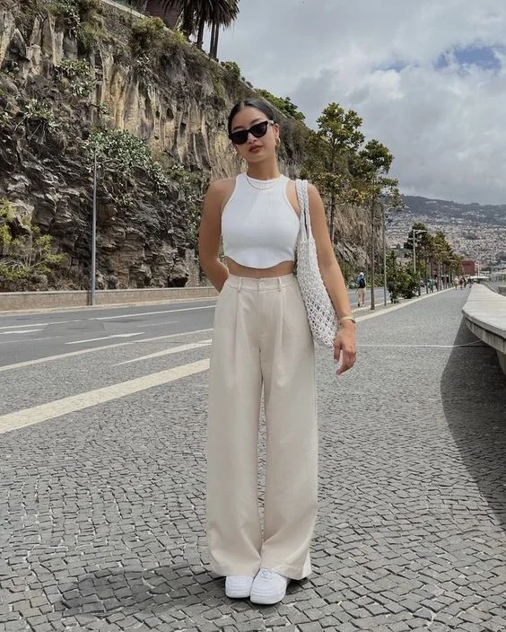 cream pants outfit