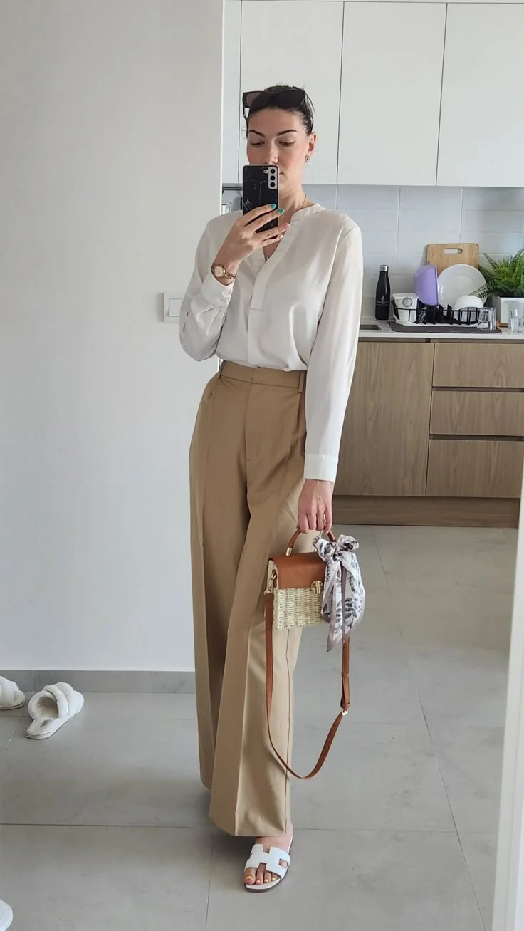 cream pants outfit