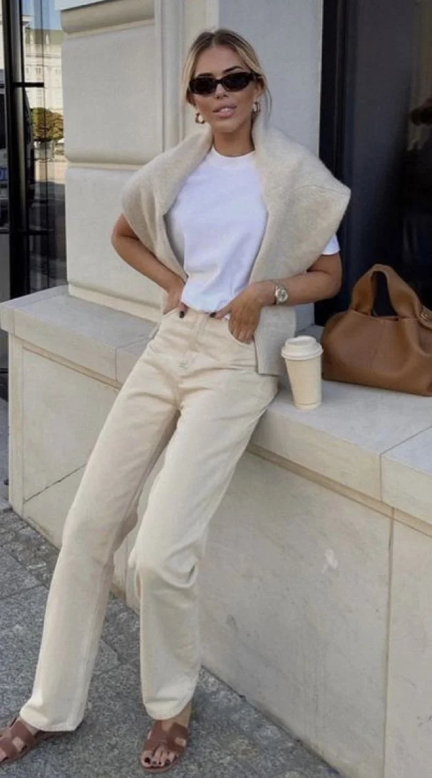 cream pants outfit