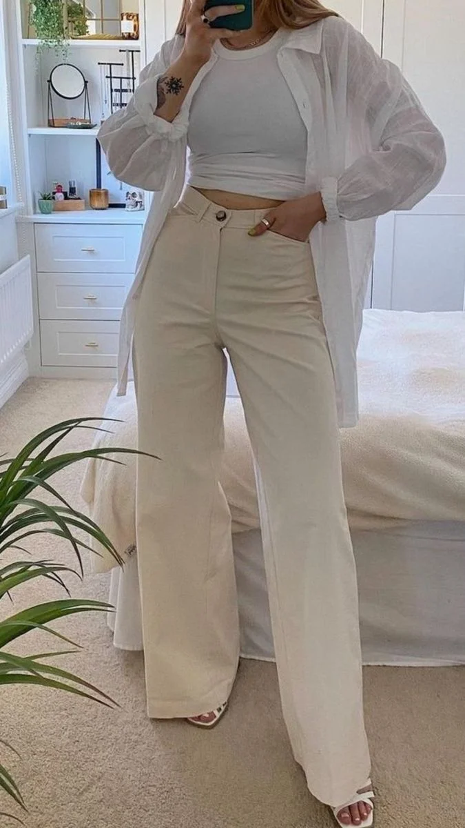 cream pants outfit