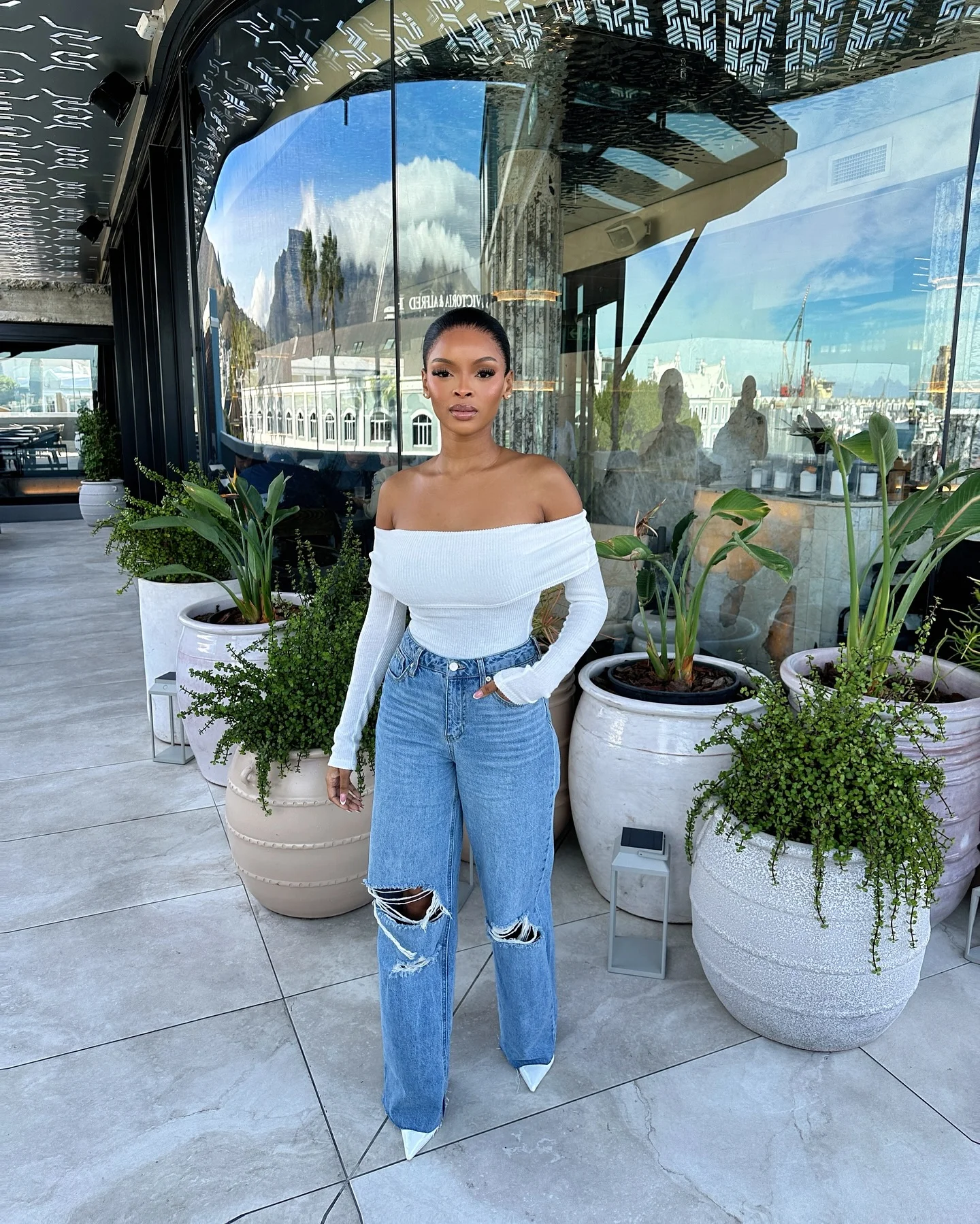 denim and white outfits