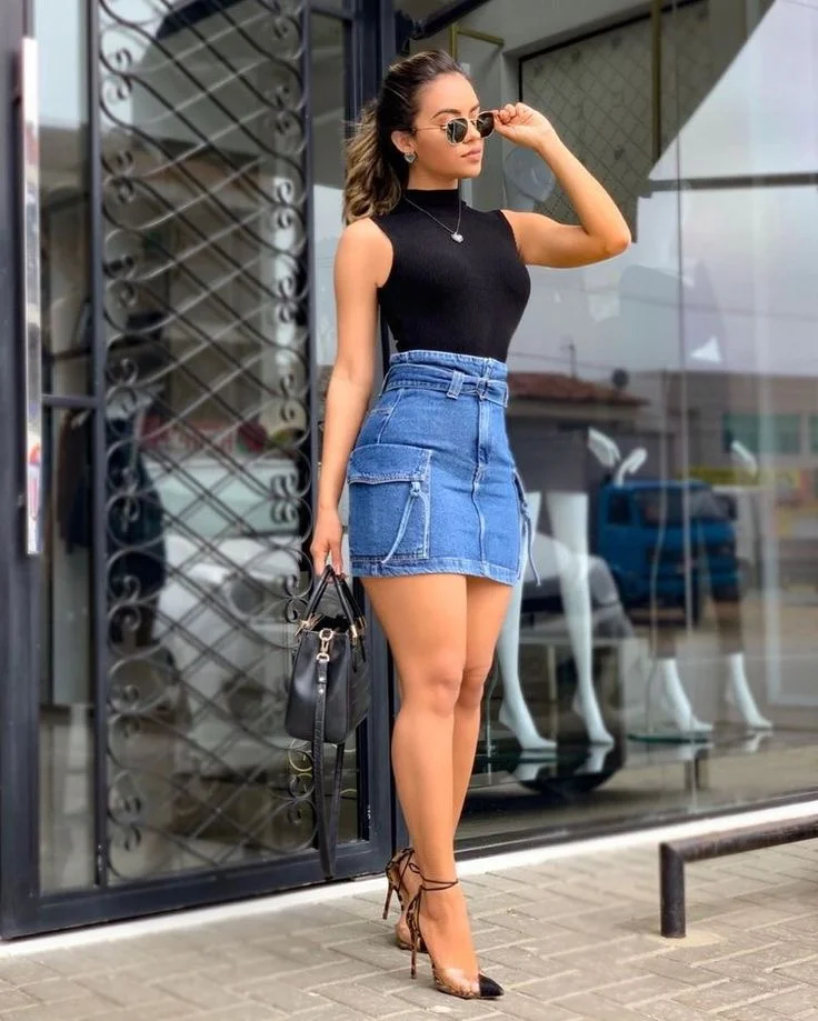 denim skirt outfit ideas