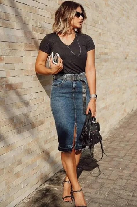 denim skirt outfit ideas