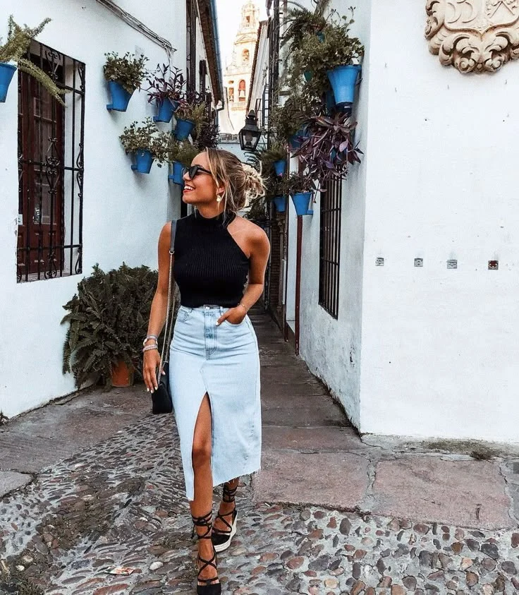 denim skirt outfit ideas