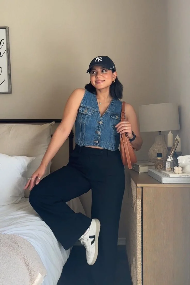 denim vest oufit