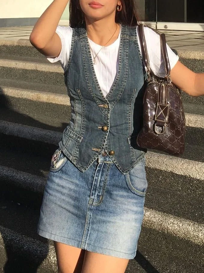 denim vest oufit