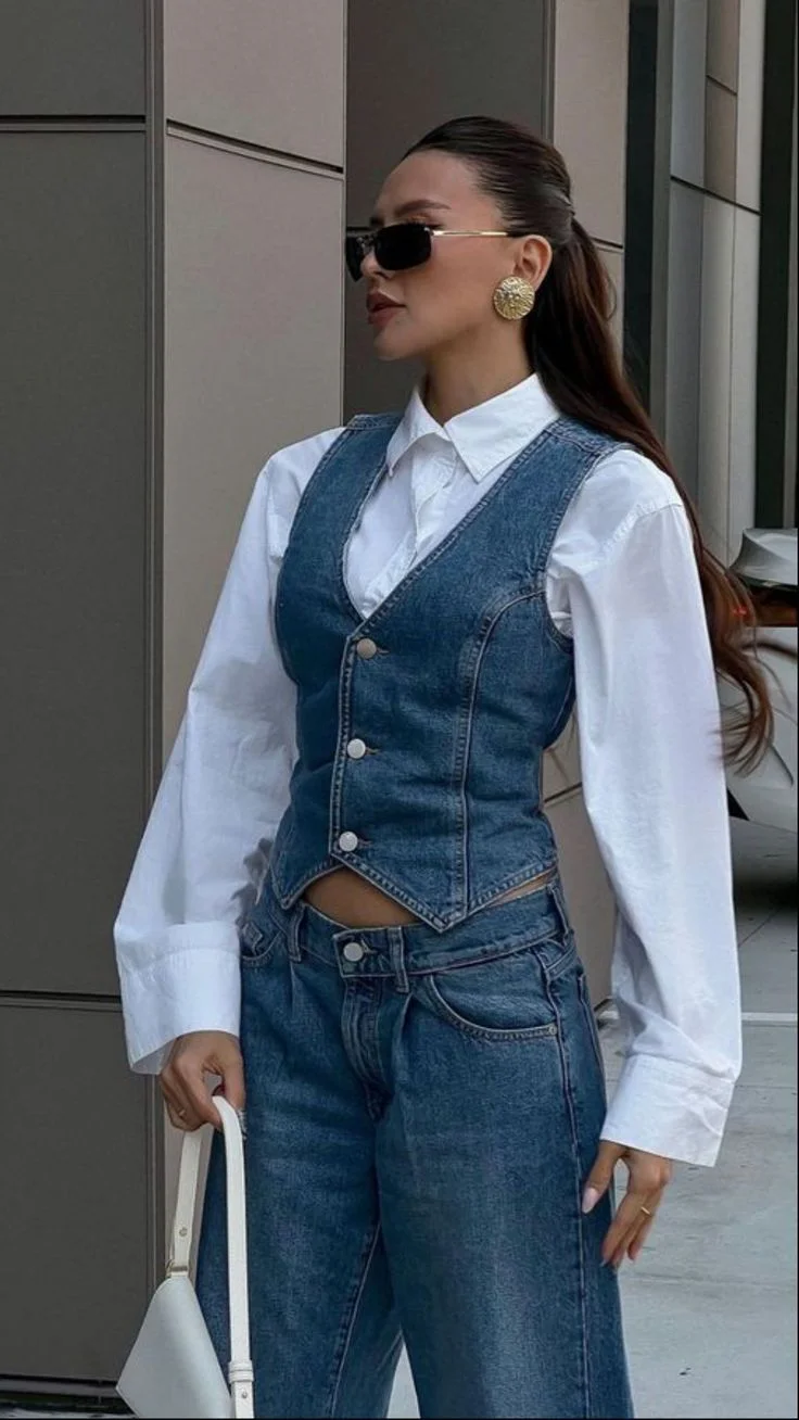 denim vest oufit