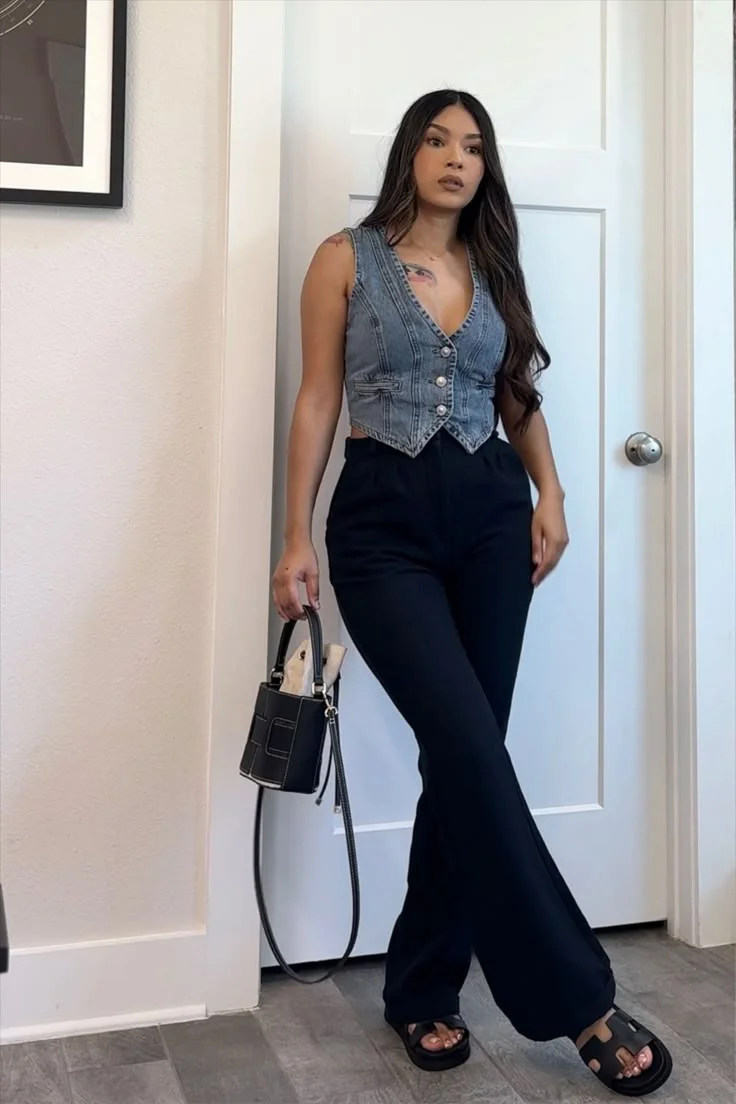 denim vest oufit