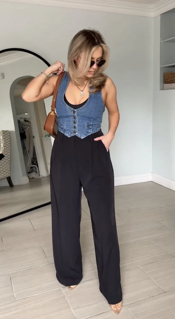 denim vest oufit