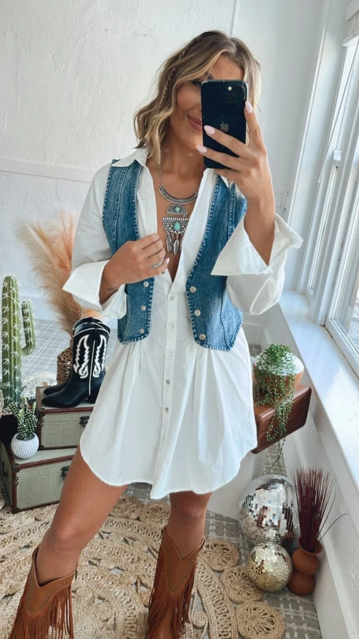 denim vest oufit