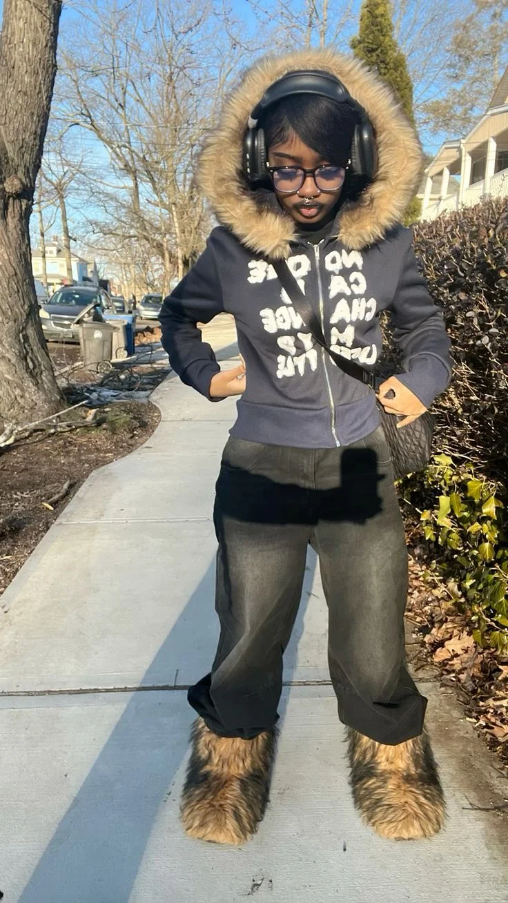 fur boots outfit