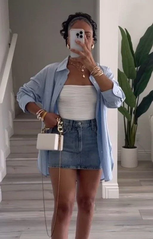 jean skirt outfits