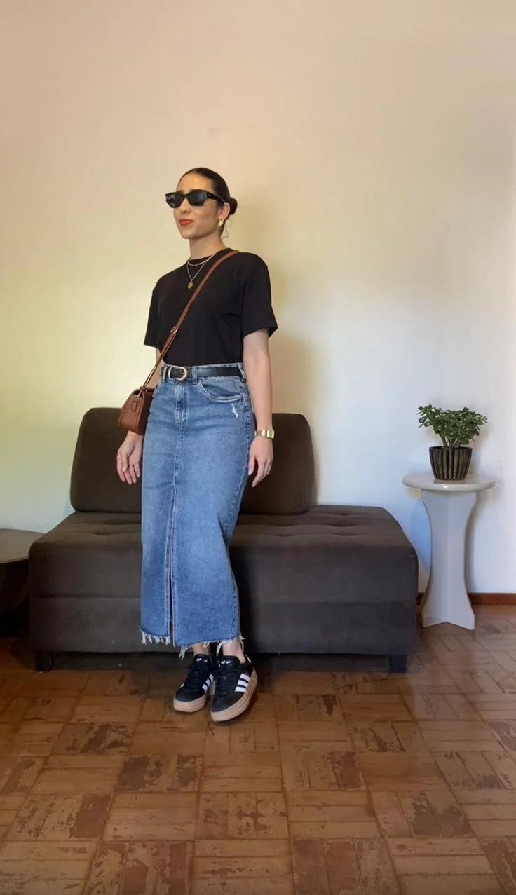 jean skirt outfits