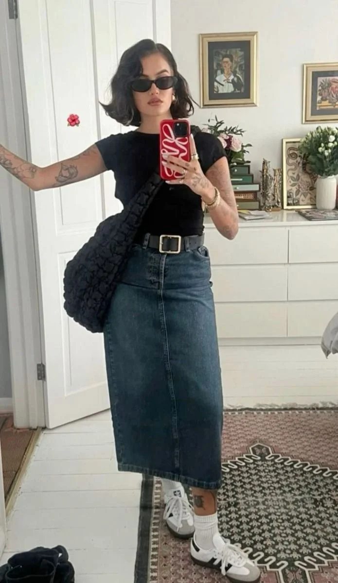 jean skirt outfits