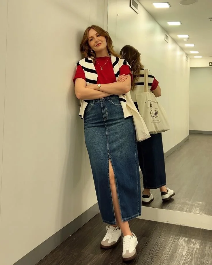 jean skirt outfits