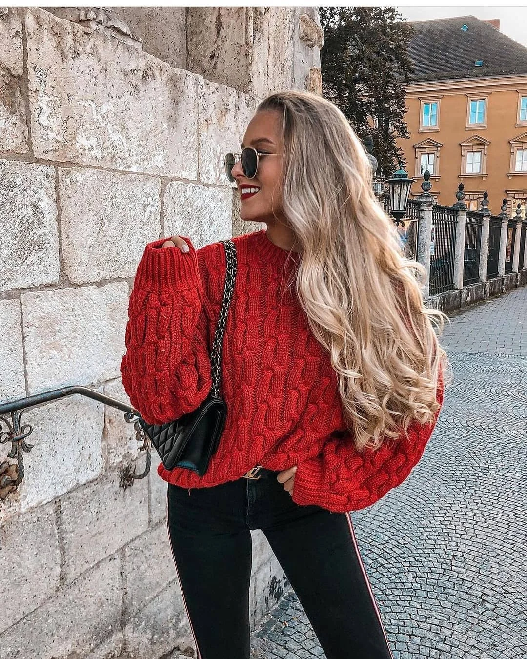 red sweater outfit