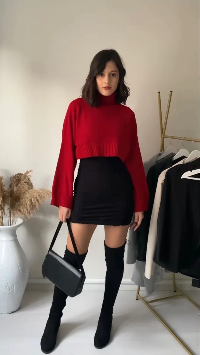 red sweater outfit