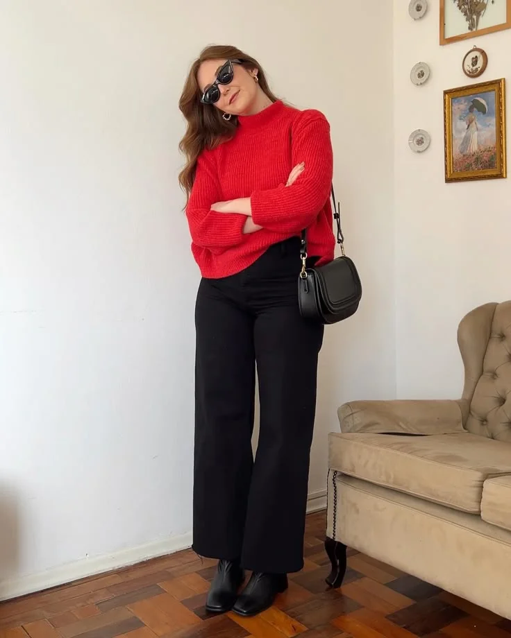 red sweater outfit