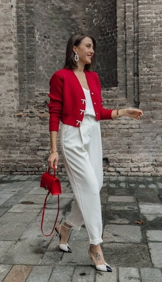 red sweater outfit