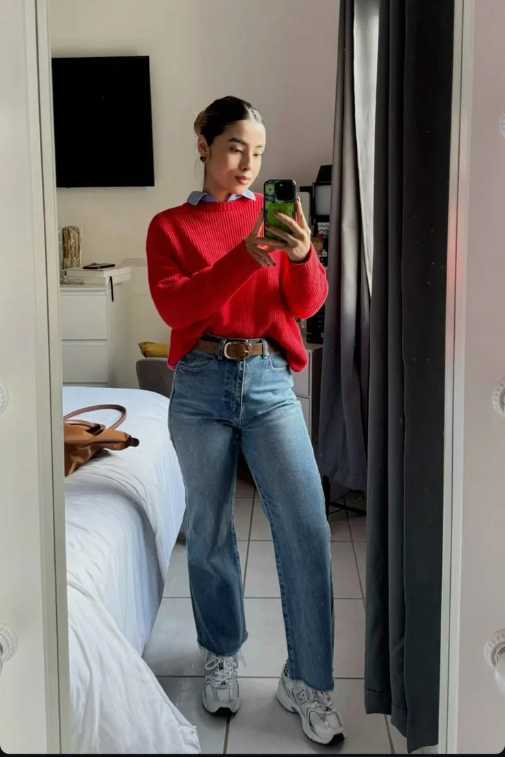 red sweater outfit