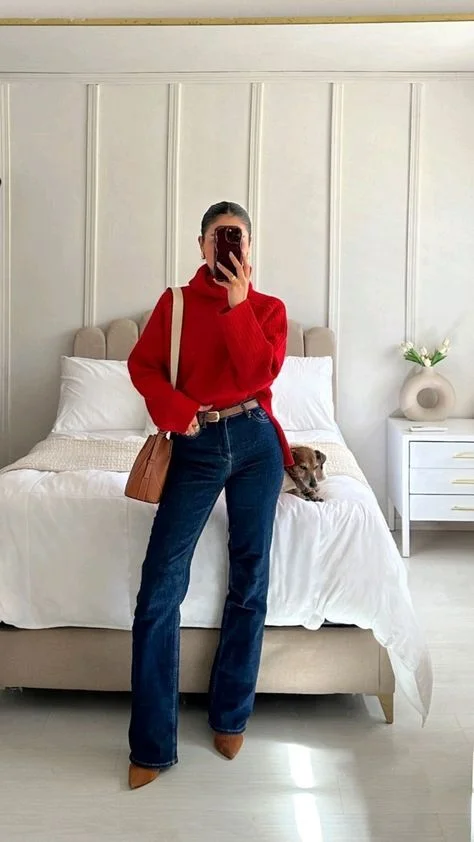 red sweater outfit
