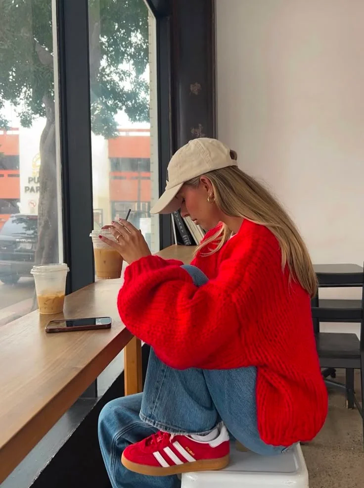 red sweater outfit