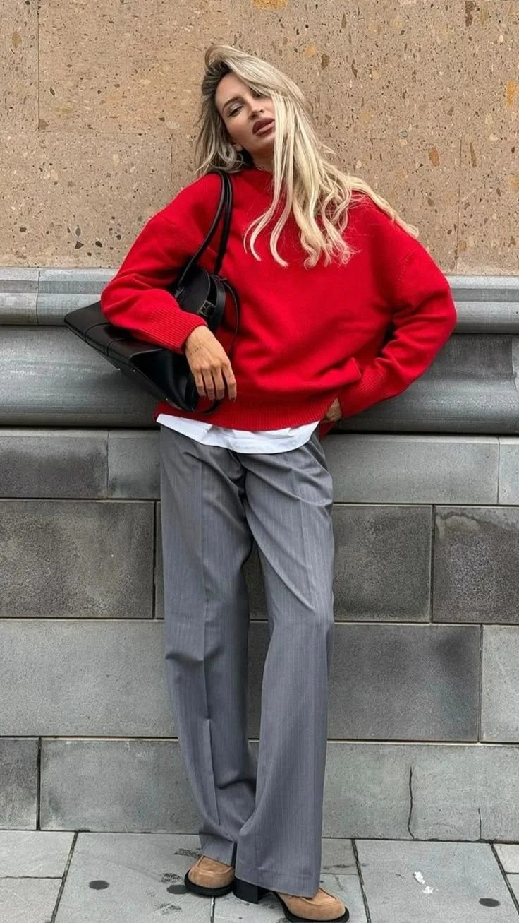 red sweater outfit