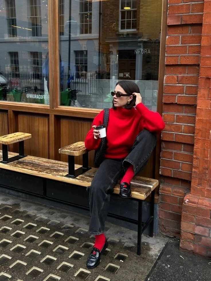 red sweater outfit