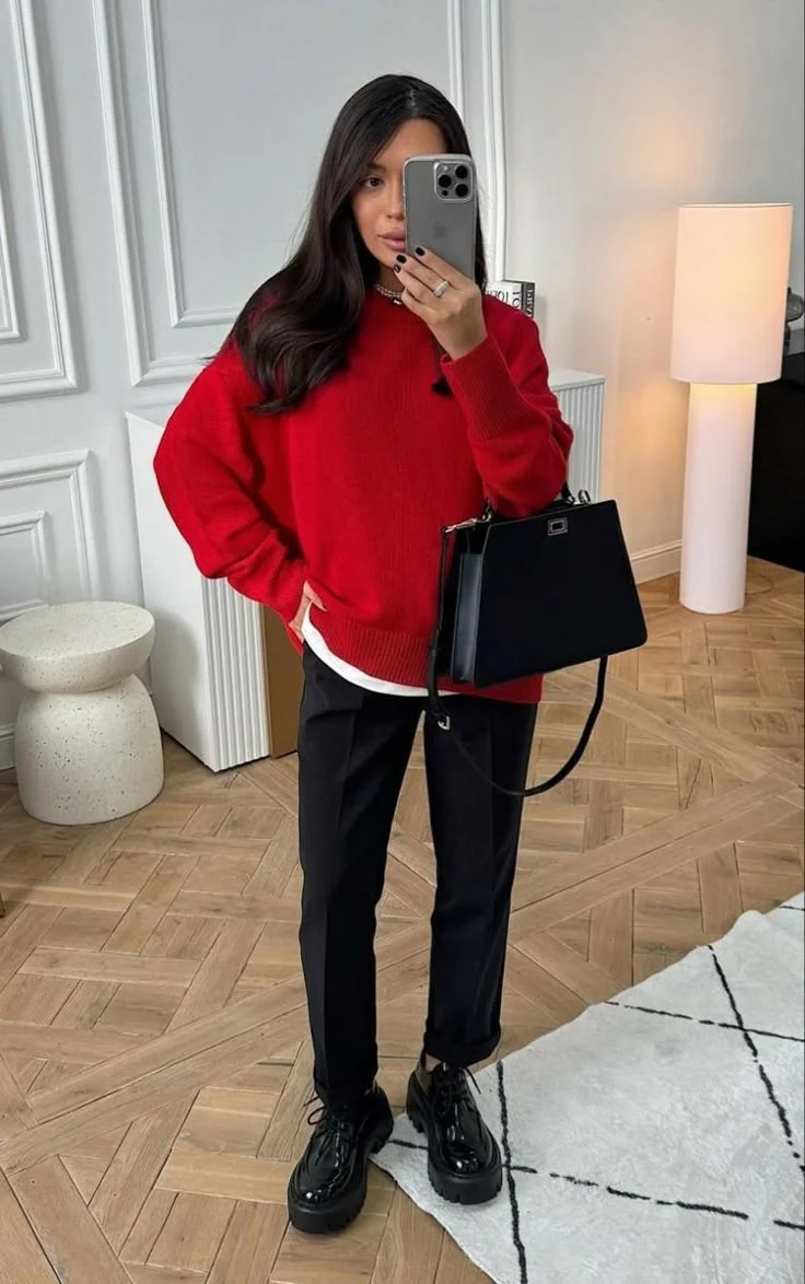 red sweater outfit
