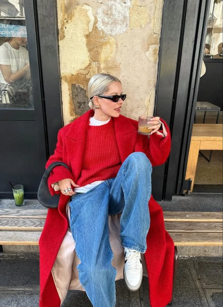 red sweater outfit