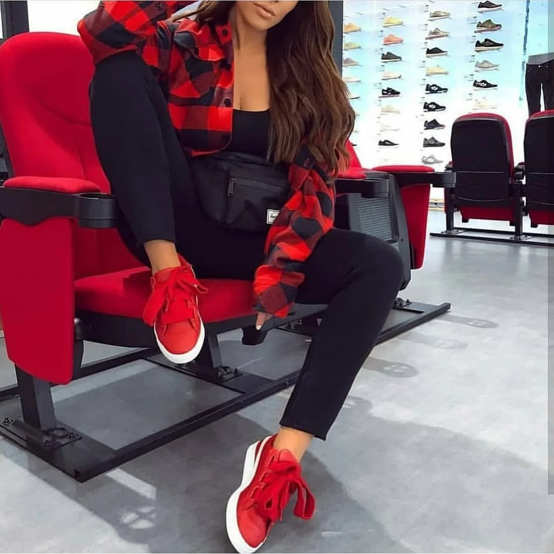 red sweater outfit