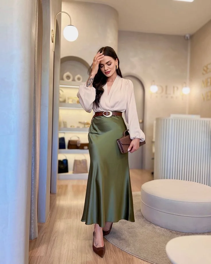 satin skirt outfit ideas