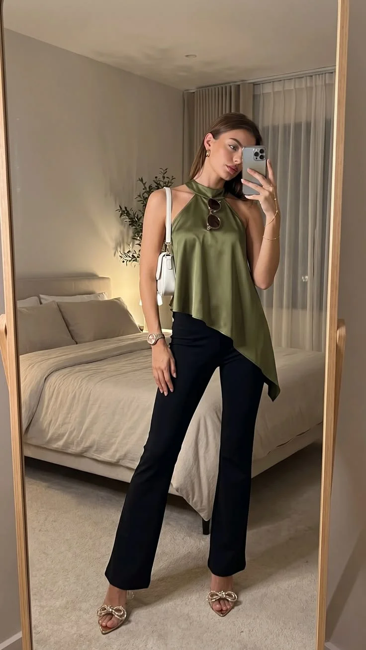 satin top outfit ideas