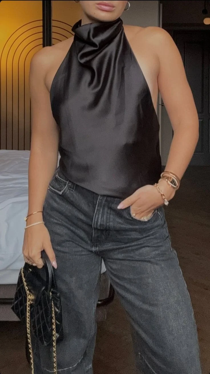 satin top outfit ideas