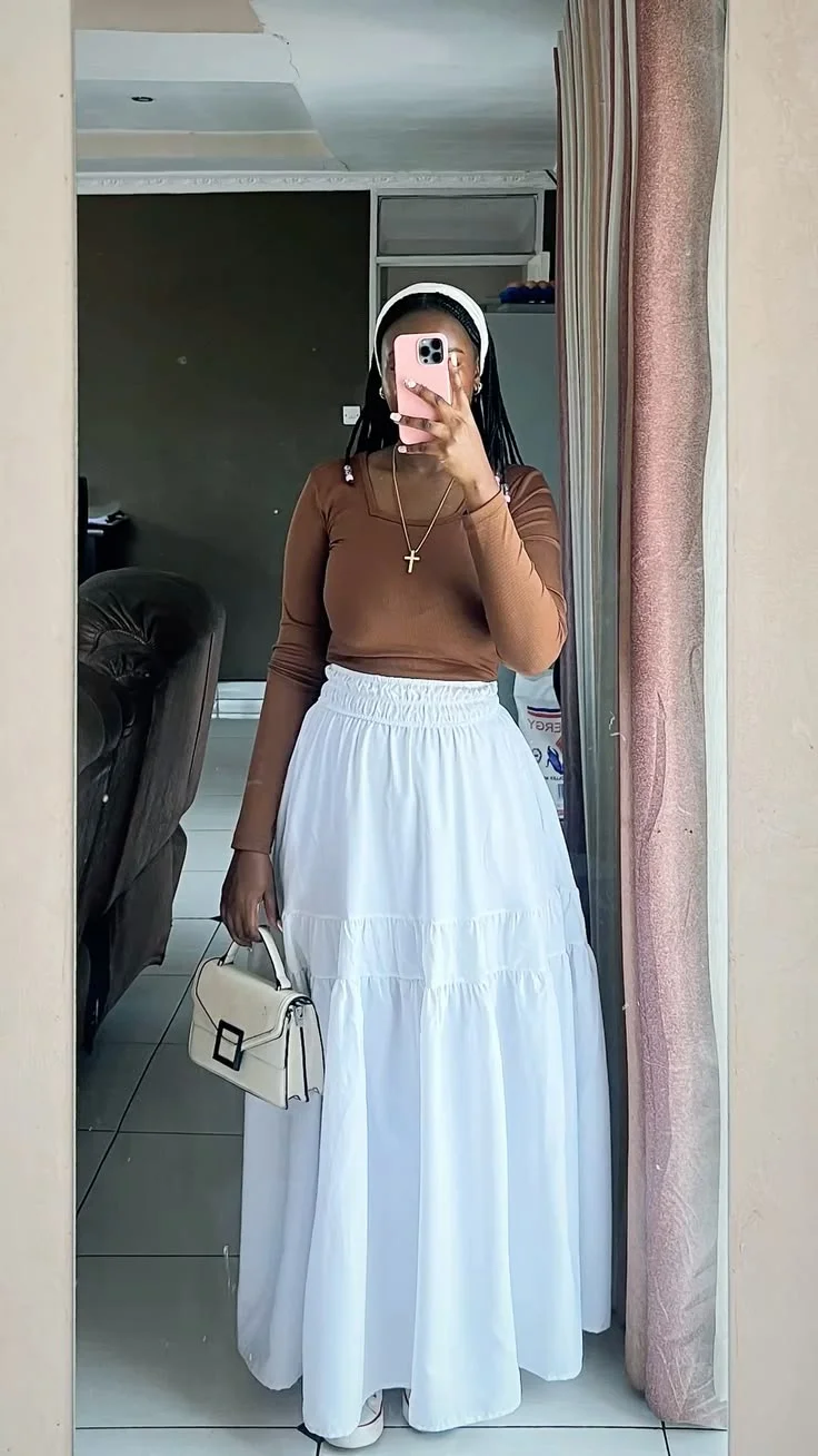 white skirt outfits