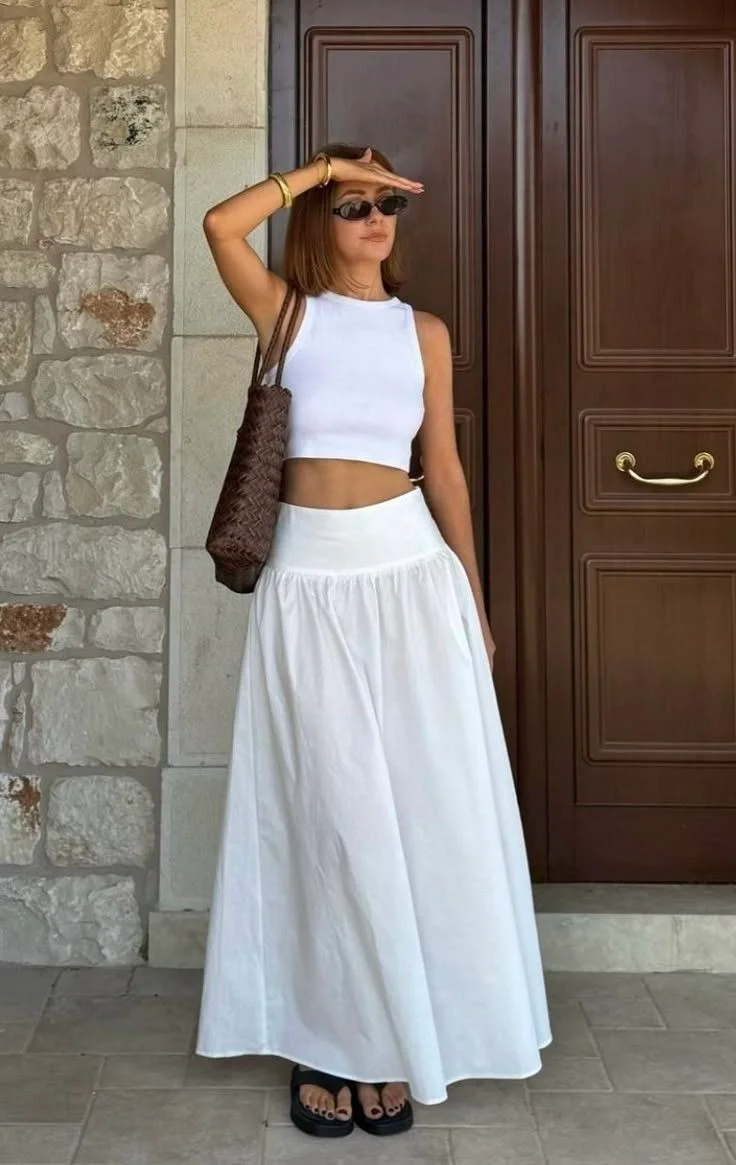 white skirt outfits