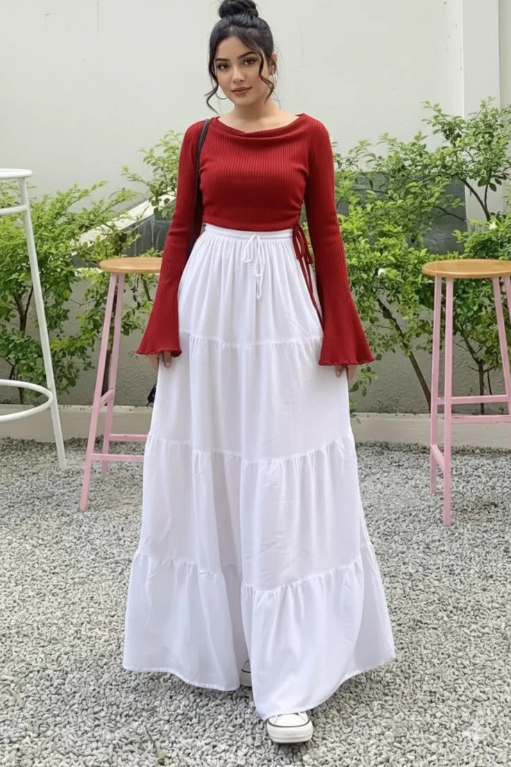 white skirt outfits